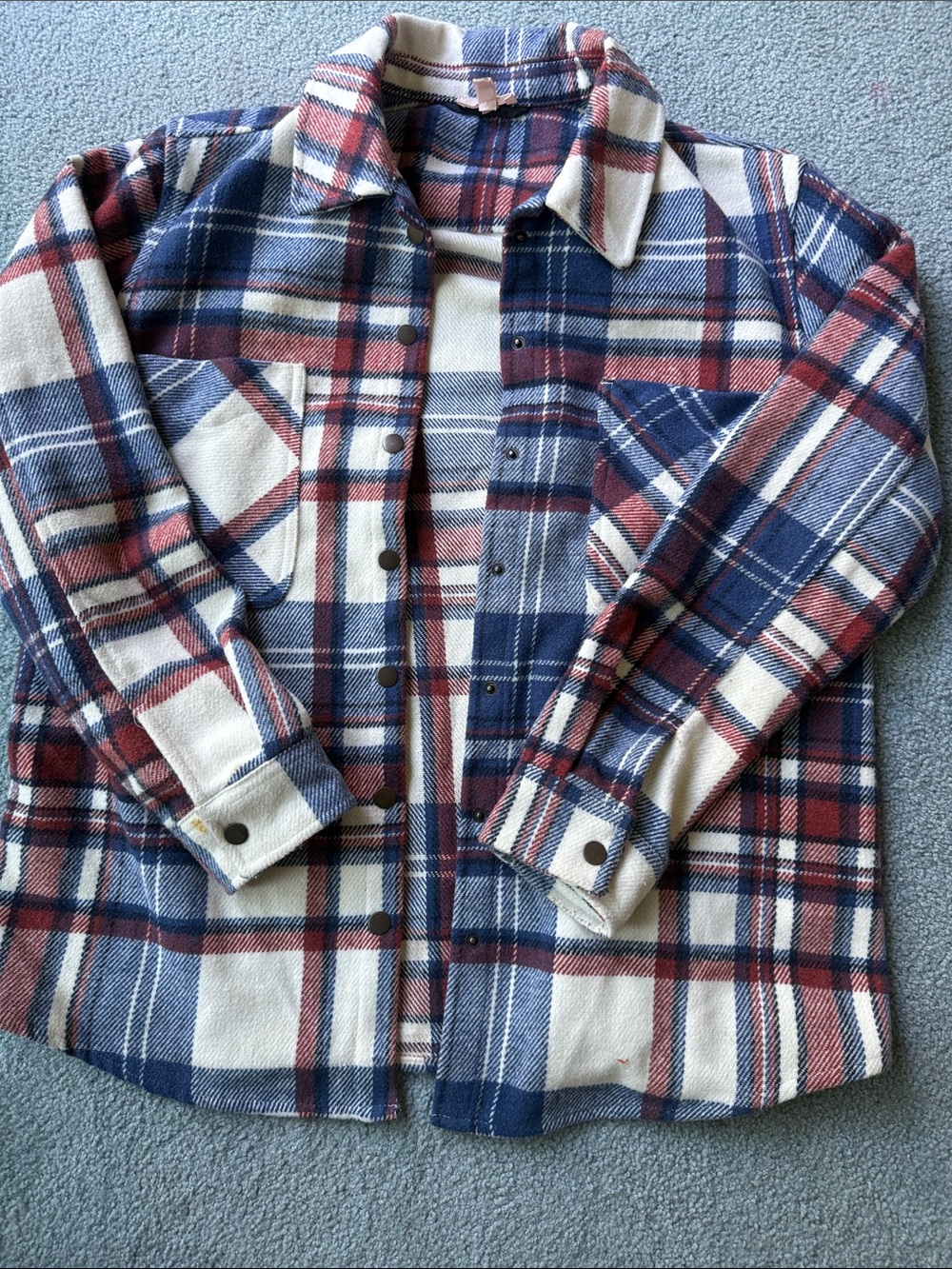 Como Vintage Navy, Red & Cream Plaid Button-Front Jacket